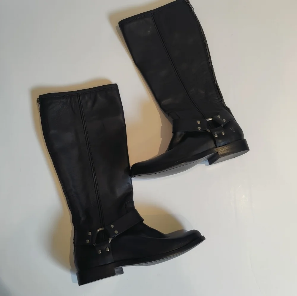 Frye Women's Phillip the Harness Tall Black Leather Boots